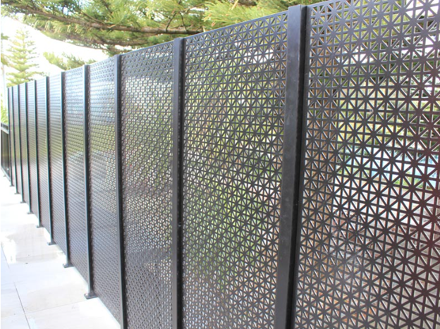 Exterior view of a house with sleek aluminium fin balustrade